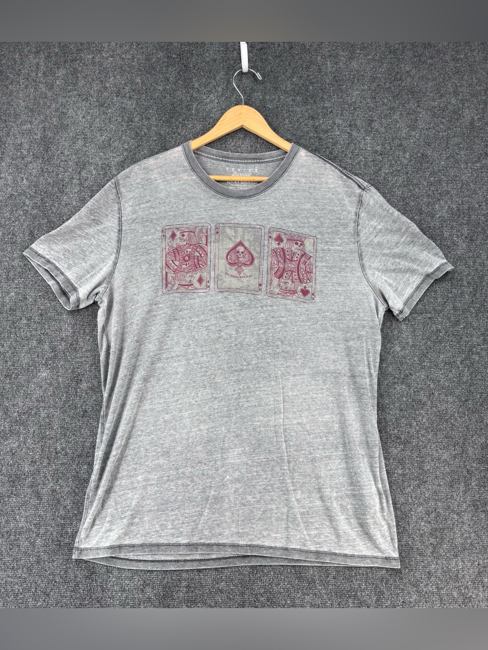 Lucky Brand Gray Venice Burnout T Shirt Poker Cards Skeleton Grunge Men’s XL
